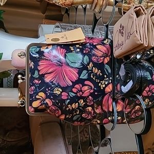 Patricia Nash Leather Novella Frame Bag  with Extra Strap/ Tropical Escape